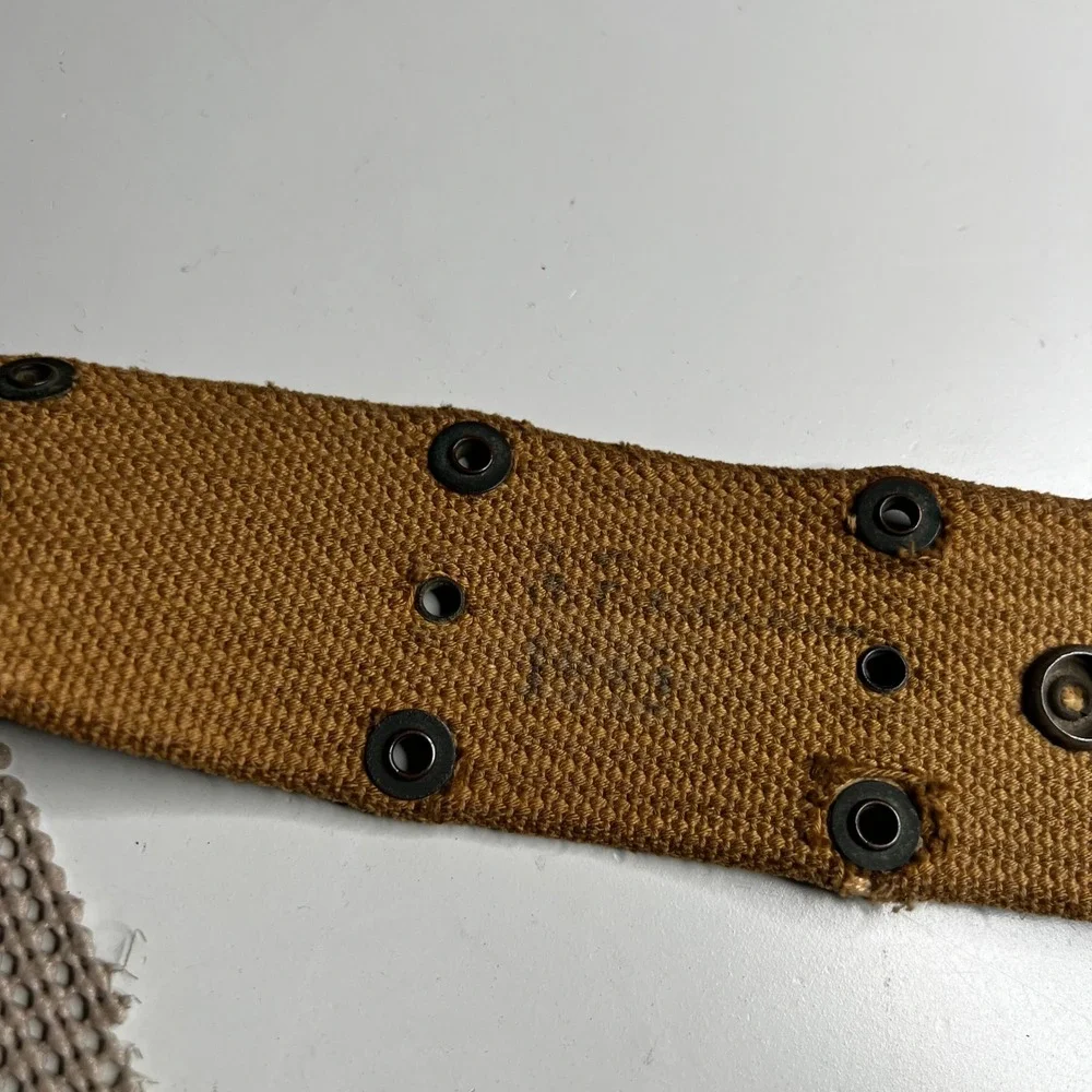 Vintage US Military Khaki Canvas Pistol Belt Web Gear US Stencil T-Buckle
